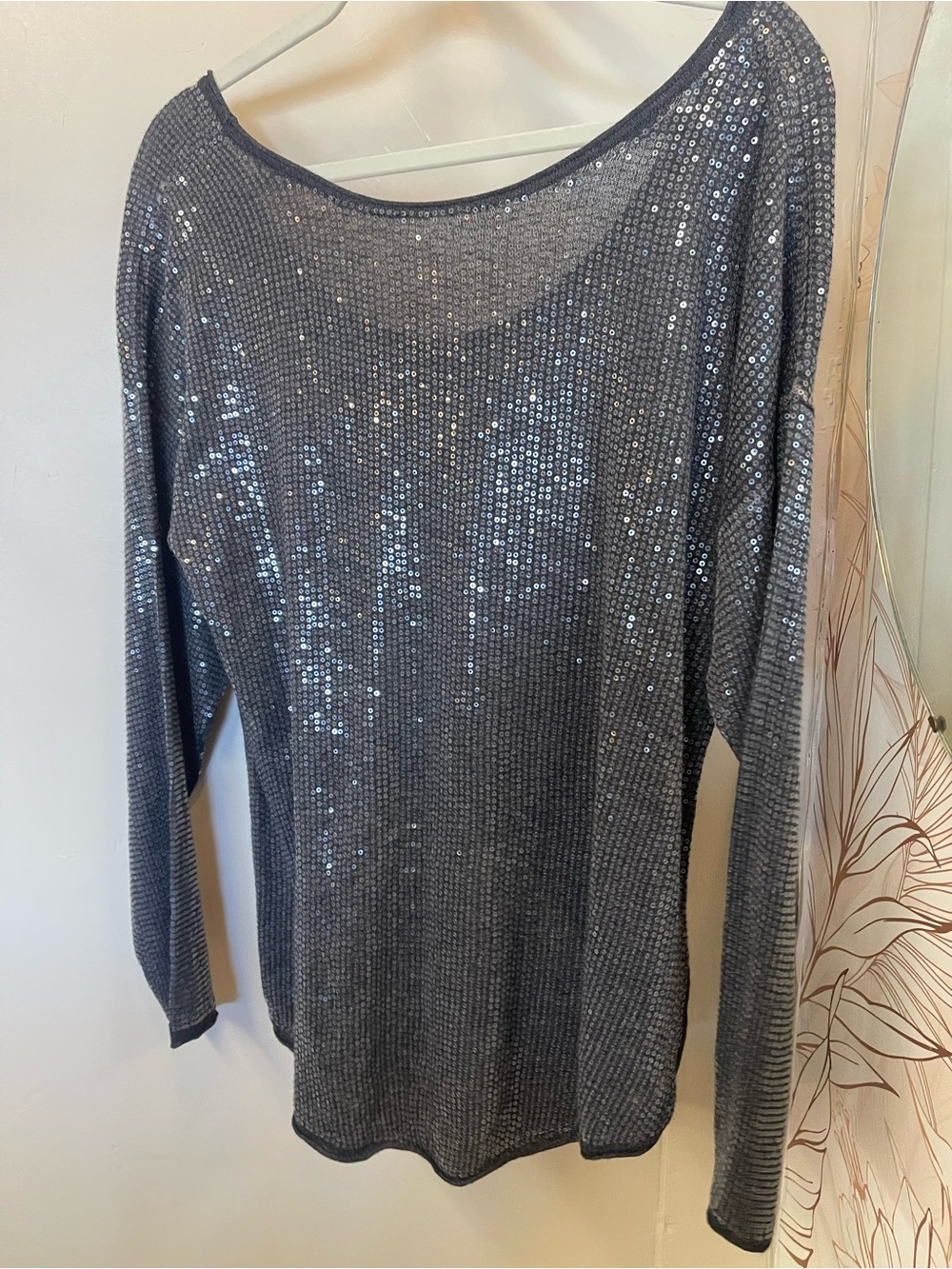 HEATHER Silver Sequin Long-Sleeve Top